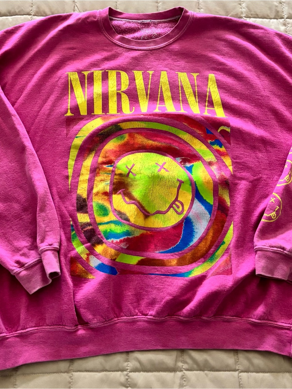 NIRVANA Hot Pink Tie-Dye Smiley Crewneck